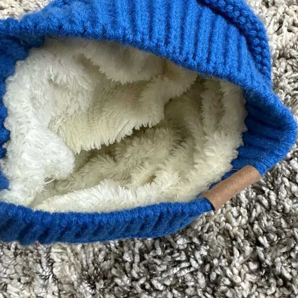 Alepo Blue Knit Toddler Little Kids Winter Hat Beanie Plush Sherpa Lined